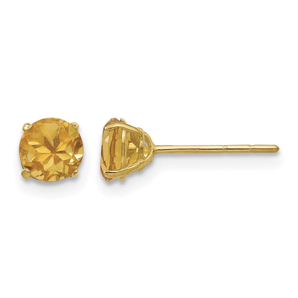 14K Yellow Gold Madi K 5mm Round Citrine Post Earrings, view 1 of 5