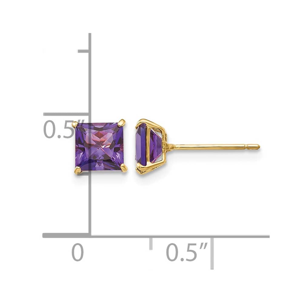 14K Yellow Gold Madi K 5mm Square Amethyst Post Earrings, view 4 of 5