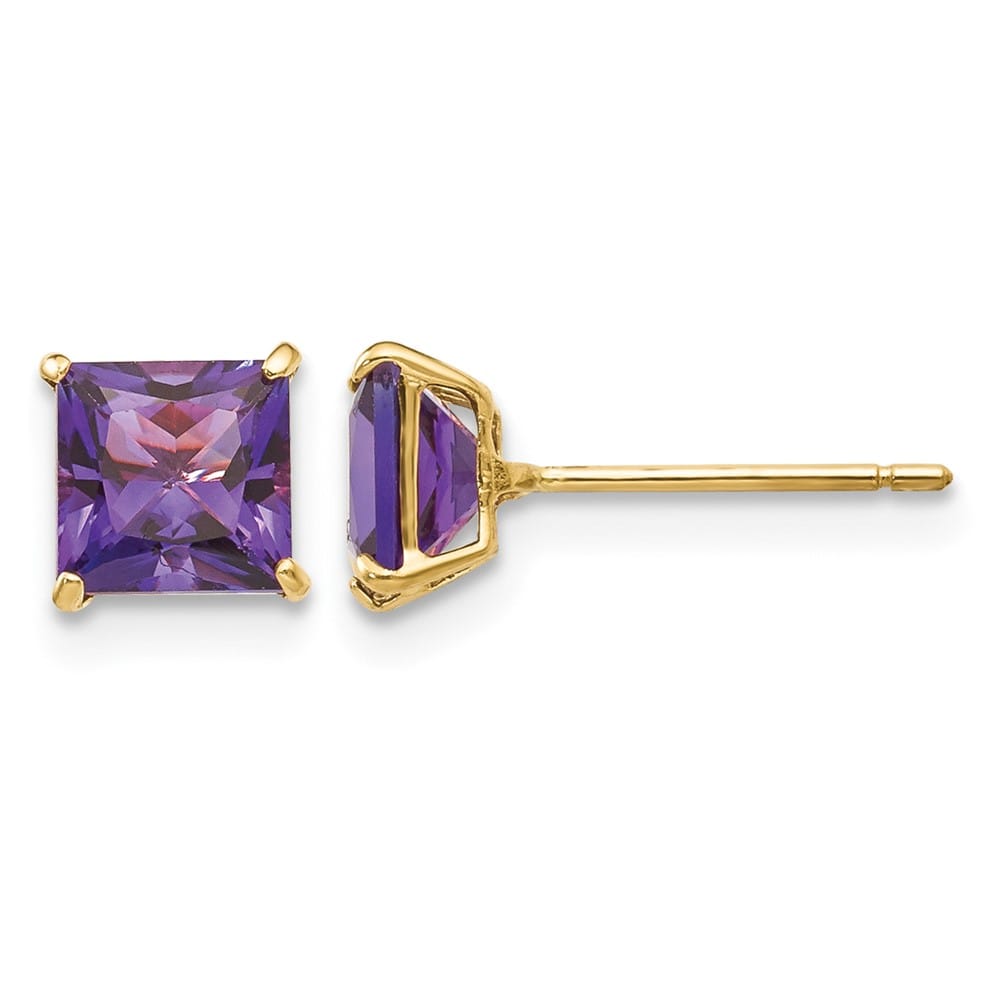 14K Yellow Gold Madi K 5mm Square Amethyst Post Earrings, view 1 of 5