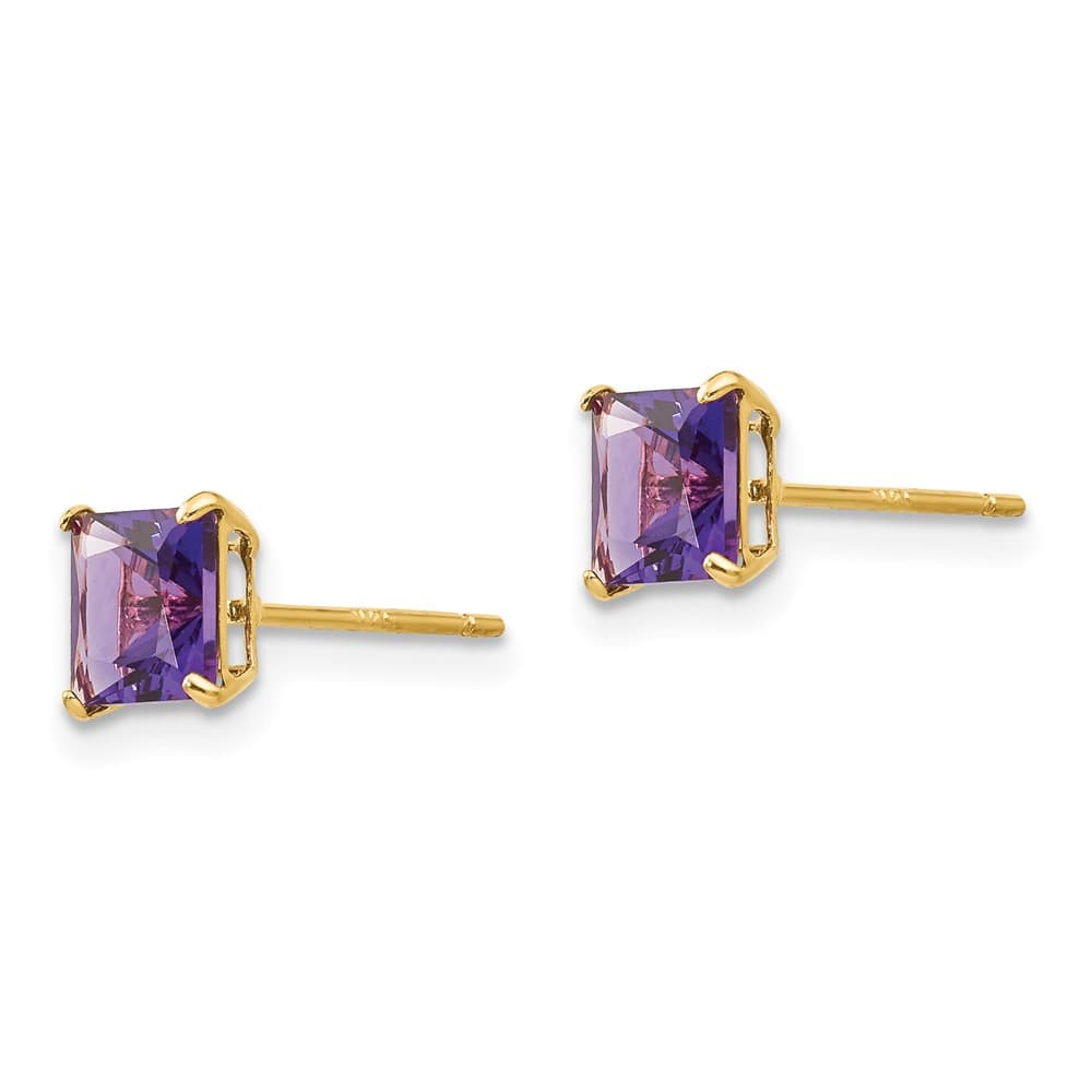 14K Yellow Gold Madi K 5mm Square Amethyst Post Earrings, view 2 of 5