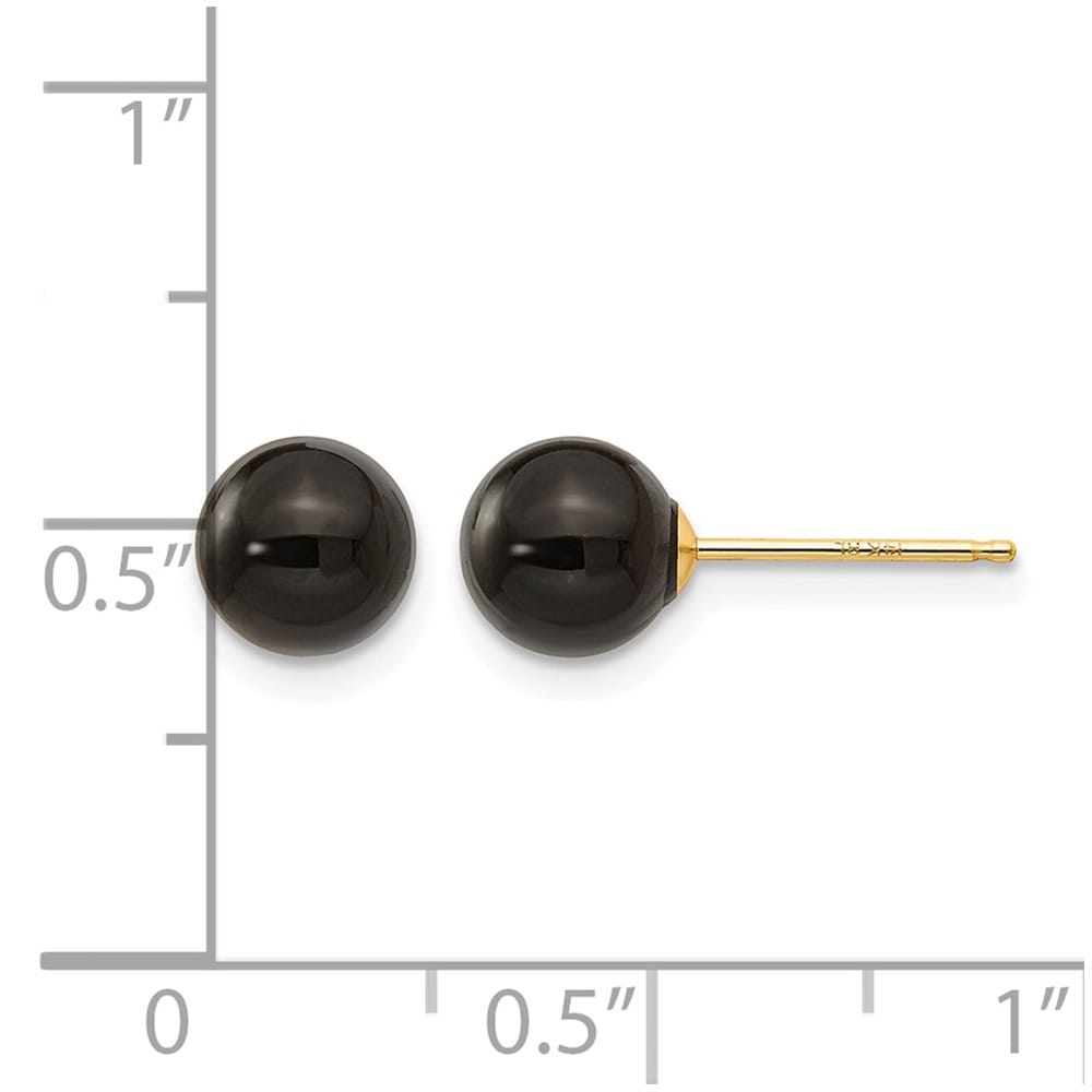 14K Yellow Gold Madi K 6.00mm Onyx Bead Earrings, view 4 of 5