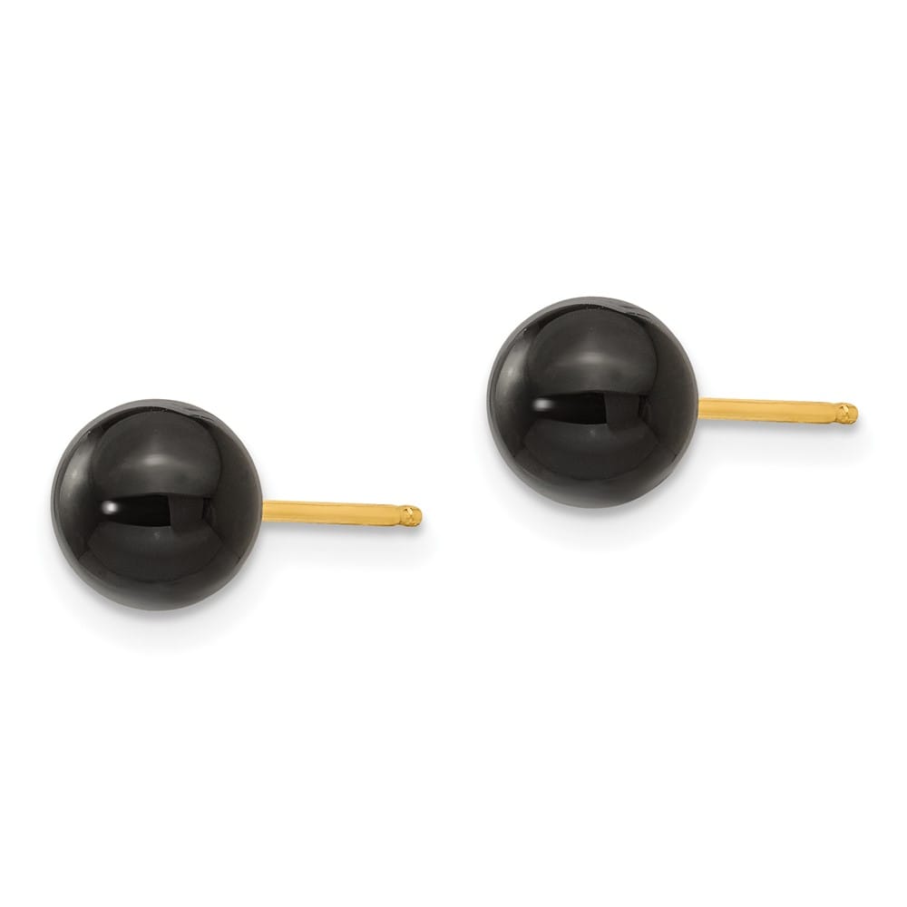 14K Yellow Gold Madi K 6.00mm Onyx Bead Earrings, view 2 of 5