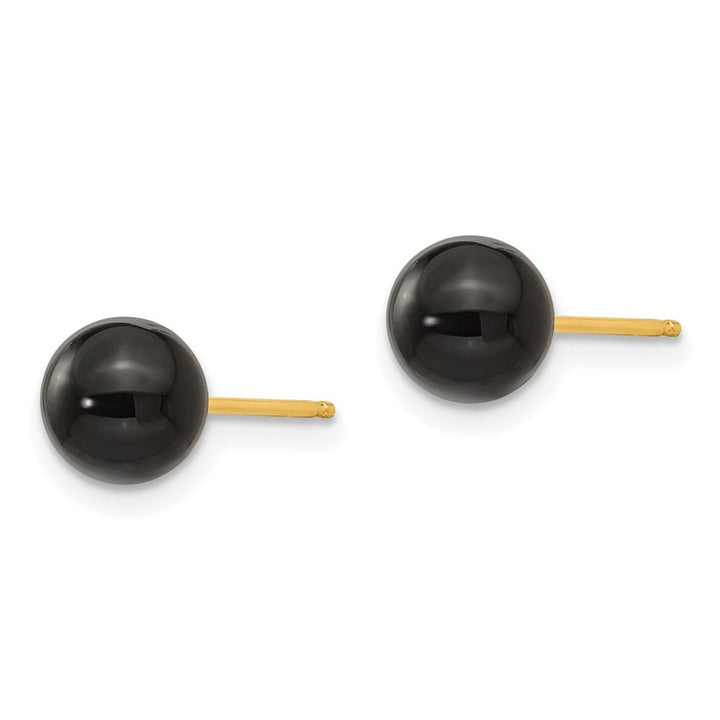 14K Yellow Gold Madi K 6.00mm Onyx Bead Earrings, view 2 of 5