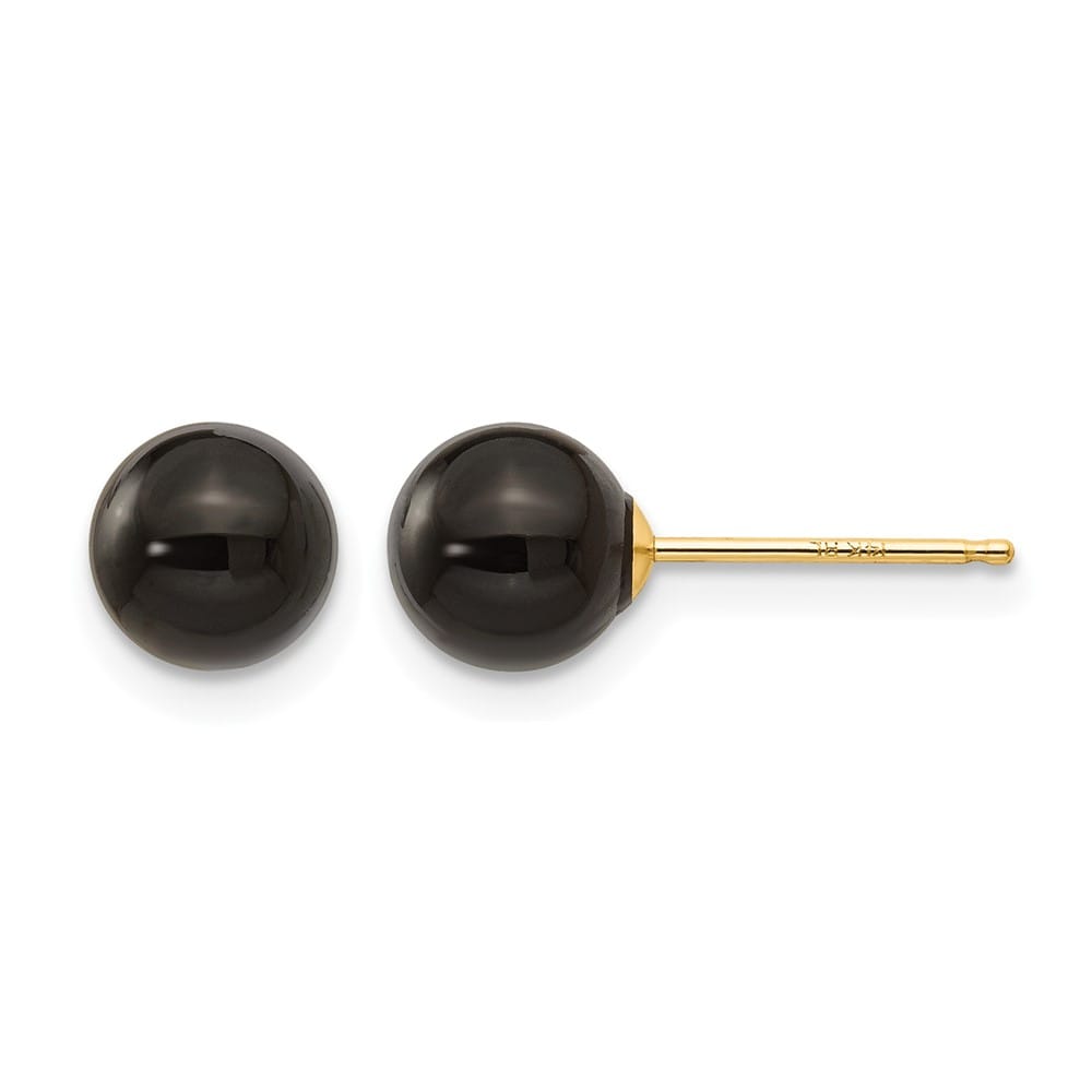 14K Yellow Gold Madi K 6.00mm Onyx Bead Earrings, view 1 of 5