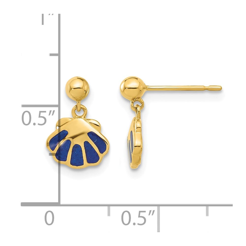 14K Yellow Gold Madi K Blue Enameled Shell Dangle Post Earrings, view 4 of 4