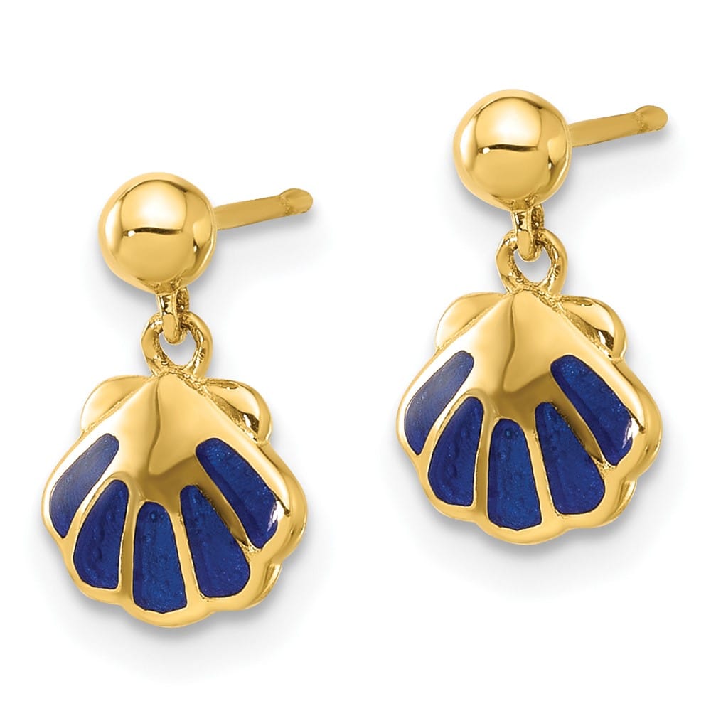 14K Yellow Gold Madi K Blue Enameled Shell Dangle Post Earrings, view 2 of 4