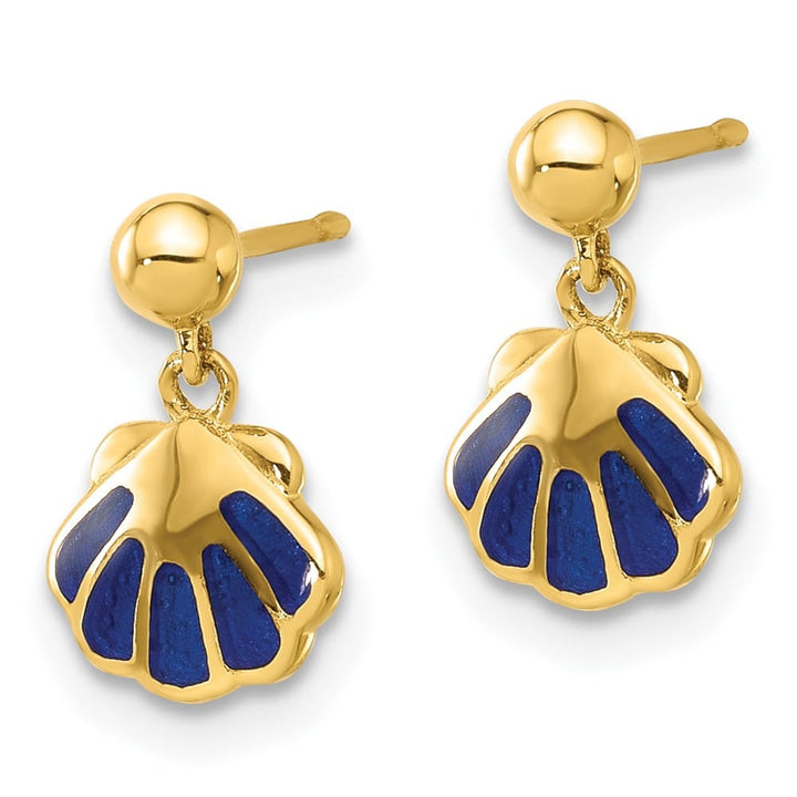14K Yellow Gold Madi K Blue Enameled Shell Dangle Post Earrings, view 2 of 4