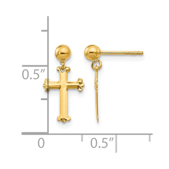 14K Yellow Gold Madi K Cross Dangle Post Earrings, view 4 of 5