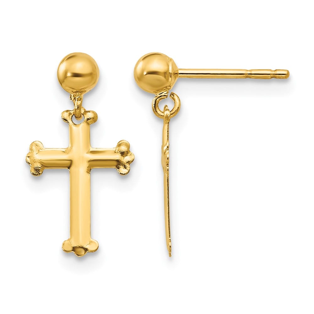 14K Yellow Gold Madi K Cross Dangle Post Earrings, view 1 of 5