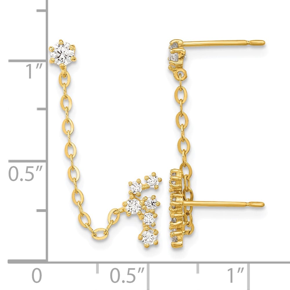 14K Yellow Gold Madi K CZ Double Post with Chain Single Earrings, view 3 of 5