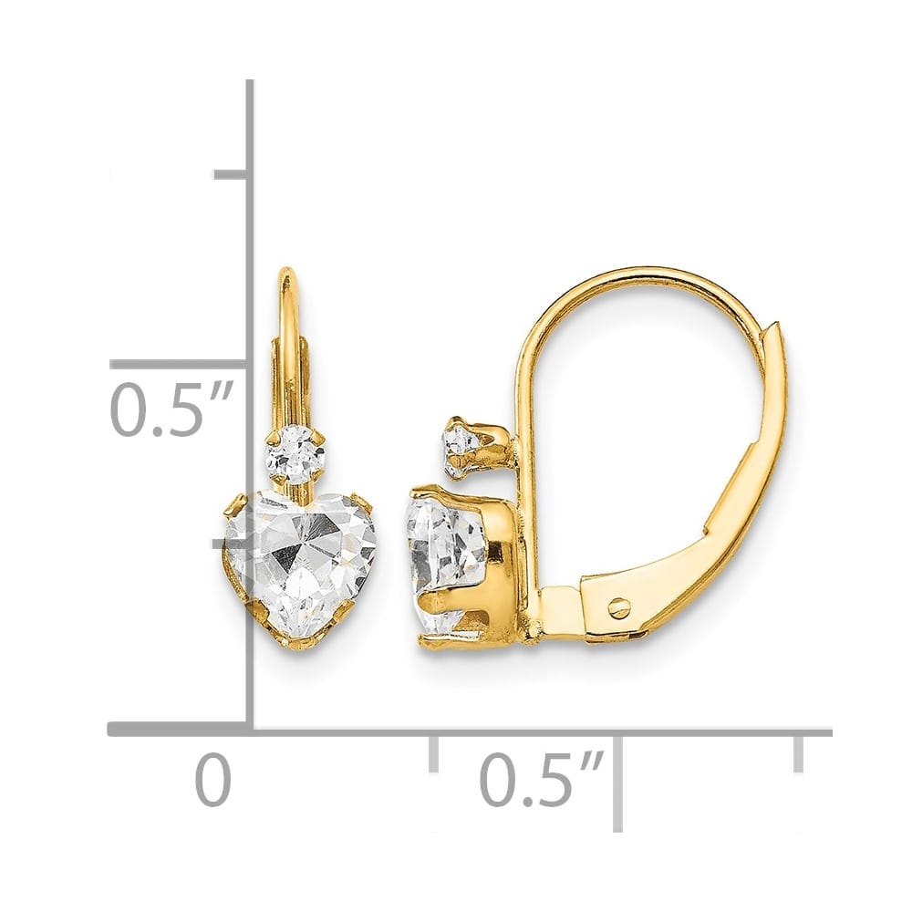 14K Yellow Gold Madi K CZ Heart Leverback Earrings, view 4 of 5