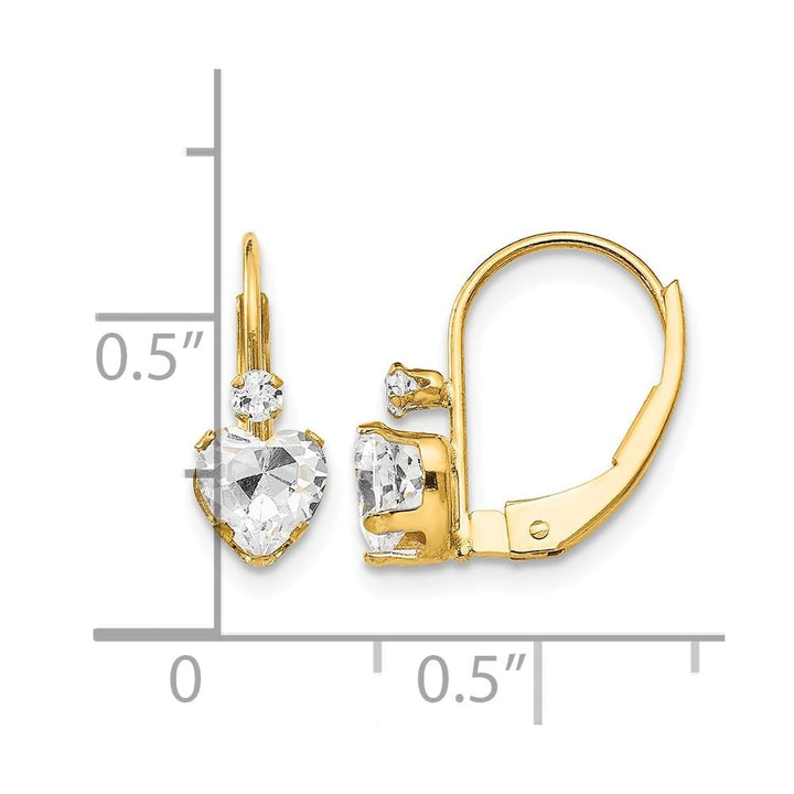 14K Yellow Gold Madi K CZ Heart Leverback Earrings, view 4 of 5
