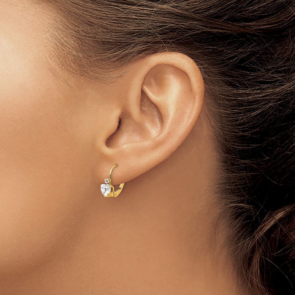 14K Yellow Gold Madi K CZ Heart Leverback Earrings, view 3 of 5