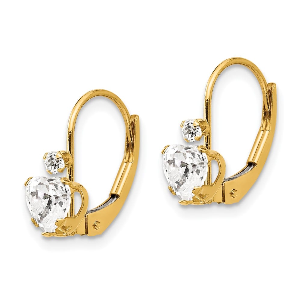 14K Yellow Gold Madi K CZ Heart Leverback Earrings, view 2 of 5