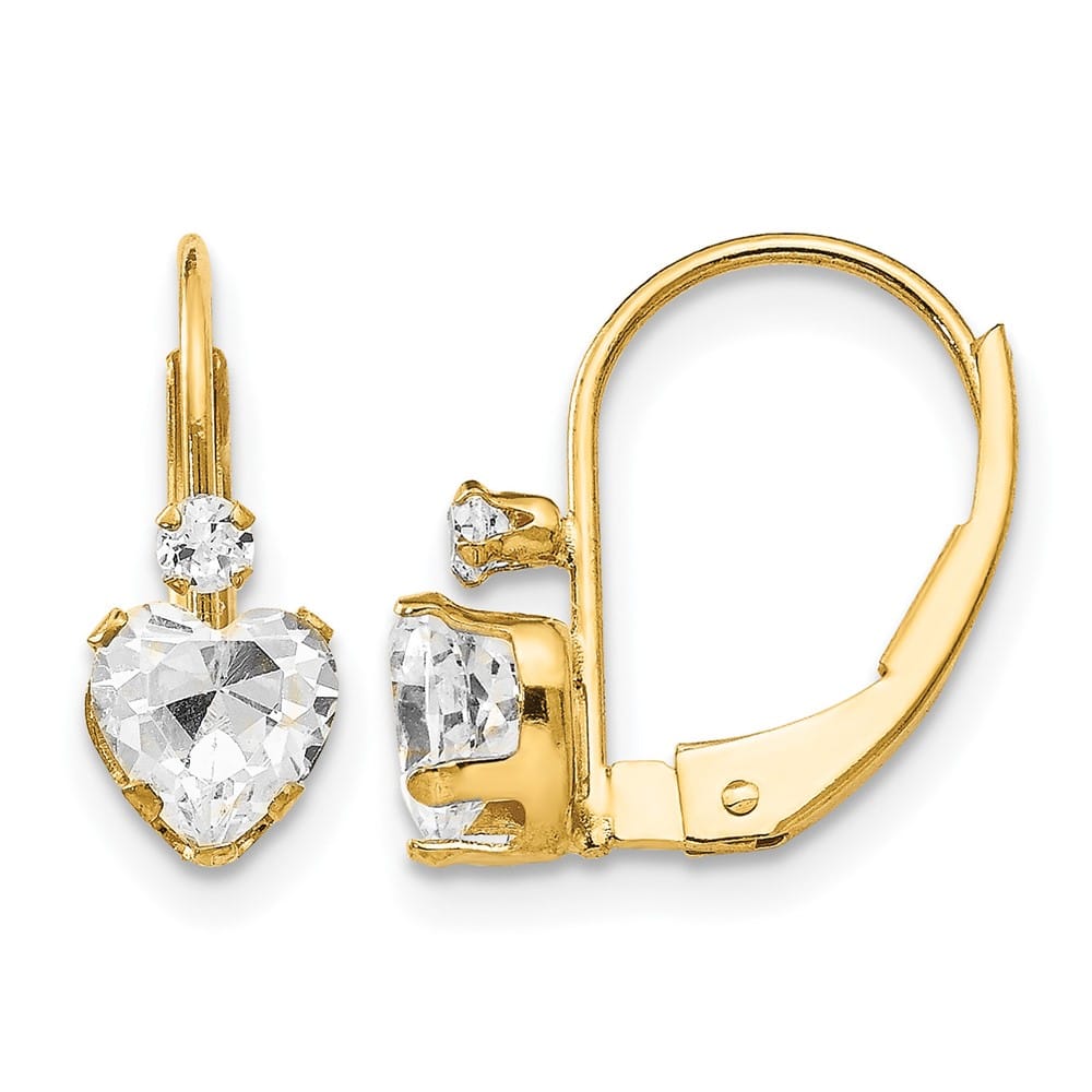 14K Yellow Gold Madi K CZ Heart Leverback Earrings, view 1 of 5