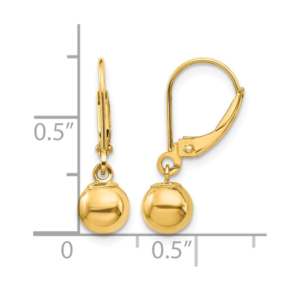 14K Yellow Gold Madi K Dangle 6mm Bead Leverback Earrings, view 4 of 5