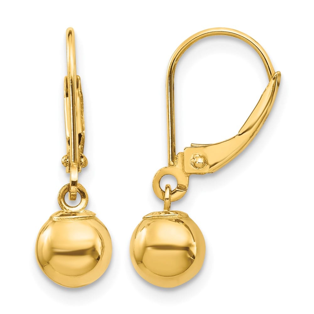 14K Yellow Gold Madi K Dangle 6mm Bead Leverback Earrings, view 1 of 5