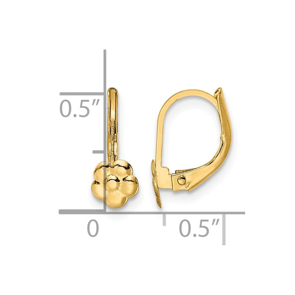 14K Yellow Gold Madi K Flower Leverback 12.6 x 5.38 mm Earrings, view 3 of 4