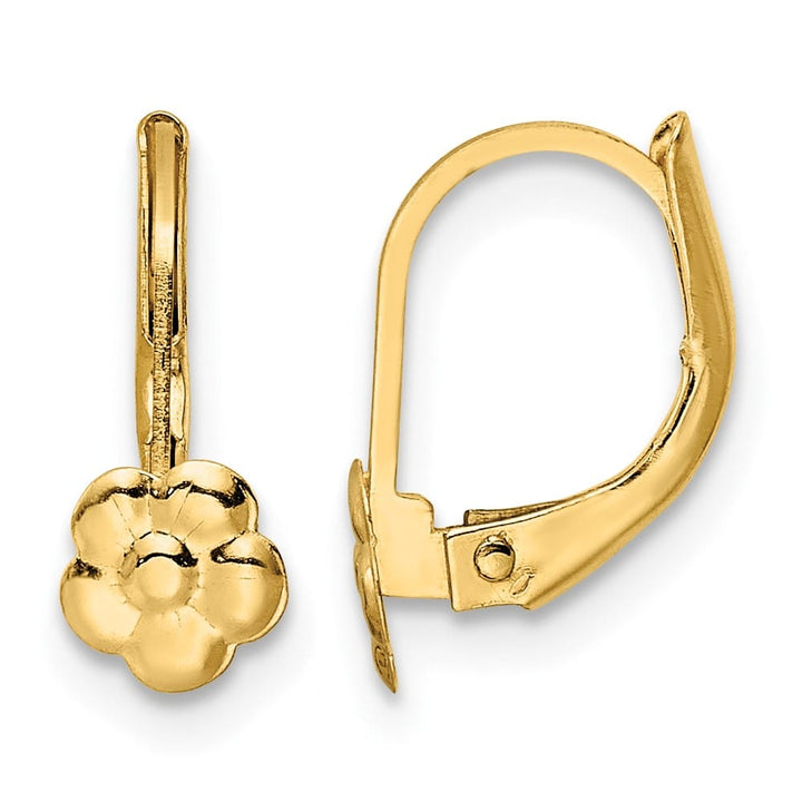 14K Yellow Gold Madi K Flower Leverback 12.6 x 5.38 mm Earrings, view 1 of 4