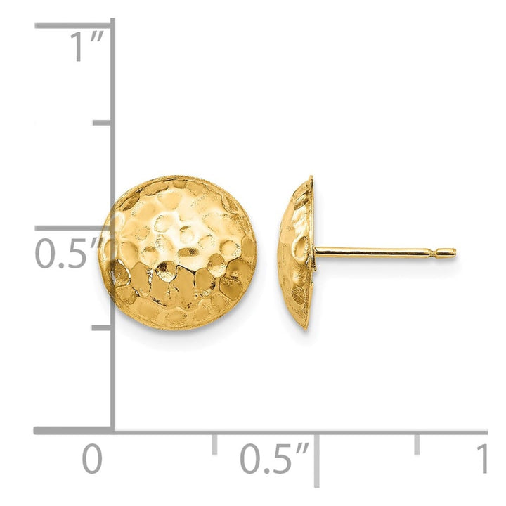 14K Yellow Gold Madi K Hammered 9mm Button Post Earrings, view 4 of 5