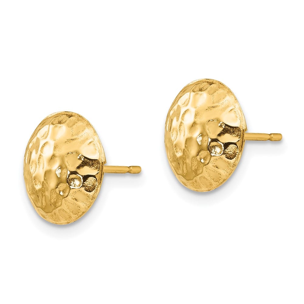 14K Yellow Gold Madi K Hammered 9mm Button Post Earrings, view 2 of 5