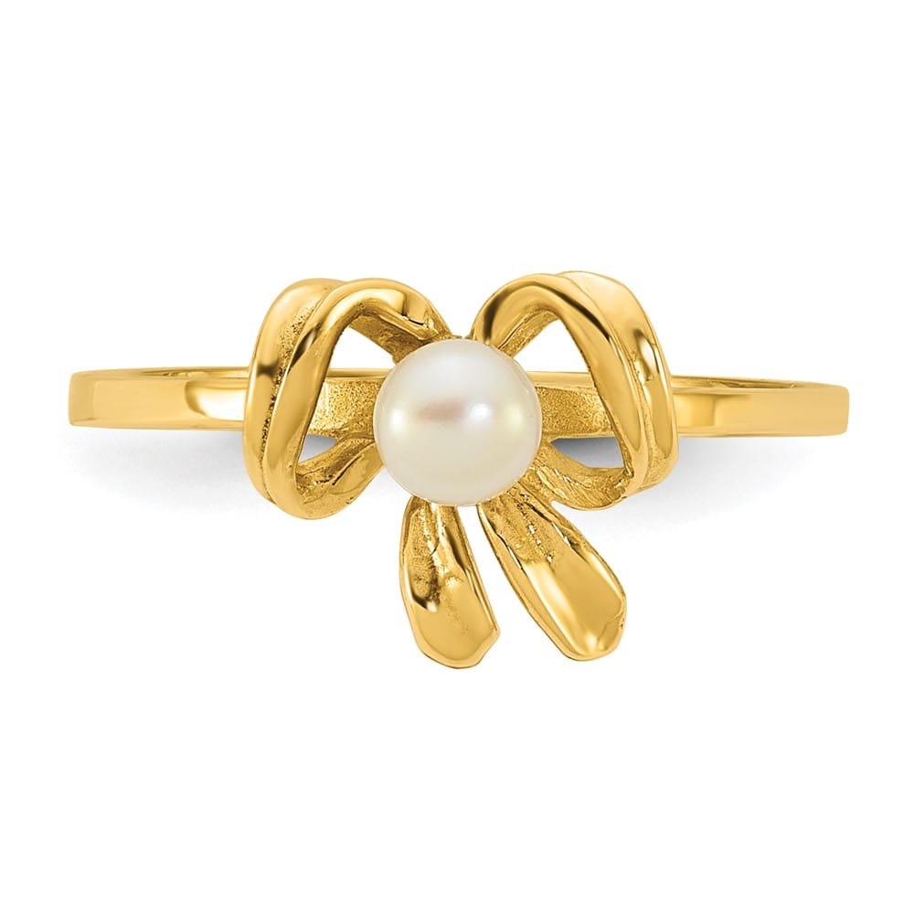 14k Yellow Gold Madi K Polished 3-4mm Button White Freshwater Ring One Size