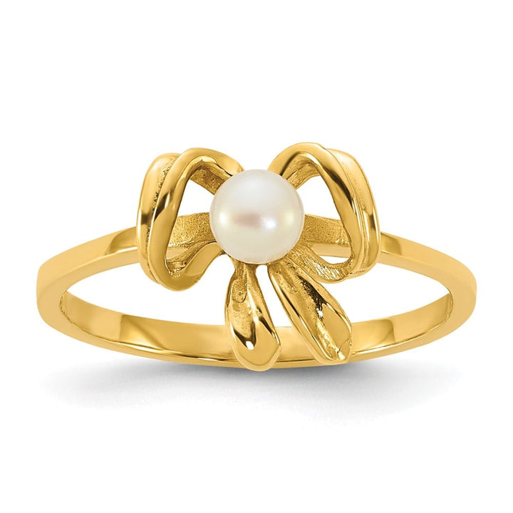 14k Yellow Gold Madi K Polished 3-4mm Button White Freshwater Ring One Size