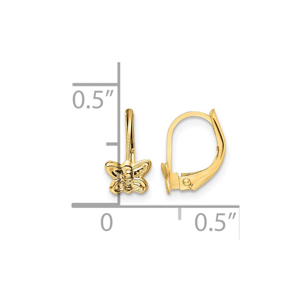 14K Yellow Gold Madi K Polished Butterfly Leverback Earrings, view 3 of 4