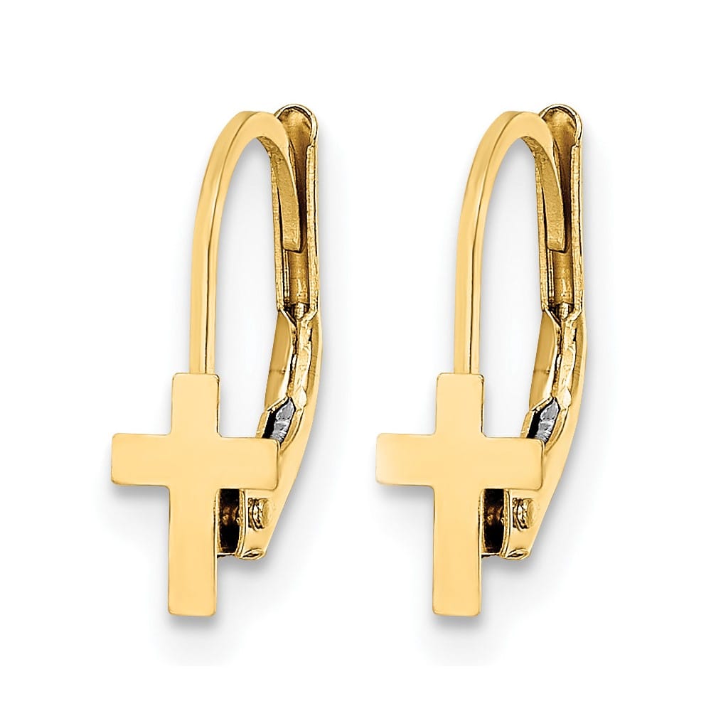 14K Yellow Gold Madi K Polished Cross Leverback Earrings, view 2 of 4