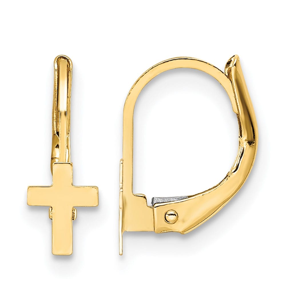 14K Yellow Gold Madi K Polished Cross Leverback Earrings, view 1 of 4