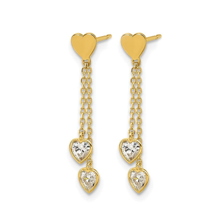 14K Yellow Gold Madi K Polished CZ Hearts Post Dangle Post Earrings, view 2 of 4