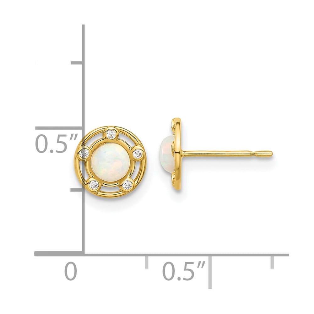 14K Yellow Gold Madi K Polished Lab Created Opal and CZ Post Earrings, view 4 of 4