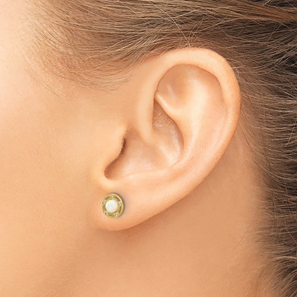 14K Yellow Gold Madi K Polished Lab Created Opal and CZ Post Earrings, view 3 of 4