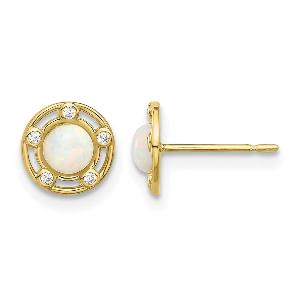 14K Yellow Gold Madi K Polished Lab Created Opal and CZ Post Earrings, view 1 of 4