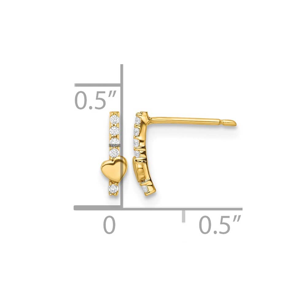 14K Yellow Gold Madi K Polished Line of CZs and Heart Post Earrings, view 4 of 4
