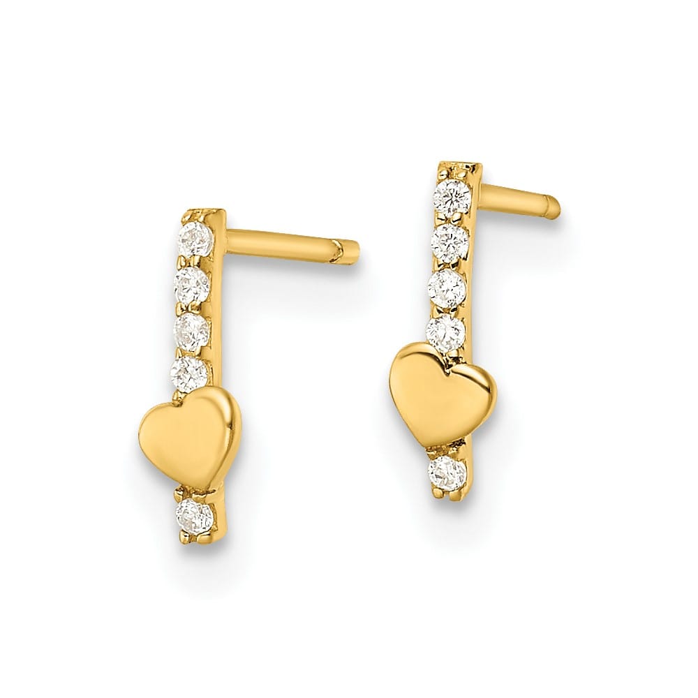 14K Yellow Gold Madi K Polished Line of CZs and Heart Post Earrings, view 2 of 4