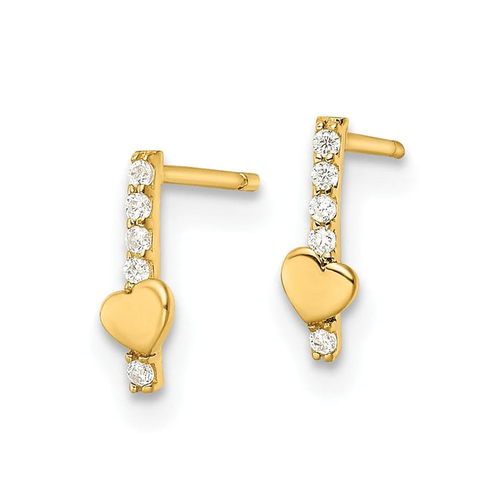 14K Yellow Gold Madi K Polished Line of CZs and Heart Post Earrings, view 2 of 4