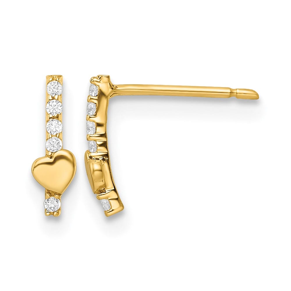 14K Yellow Gold Madi K Polished Line of CZs and Heart Post Earrings, view 1 of 4