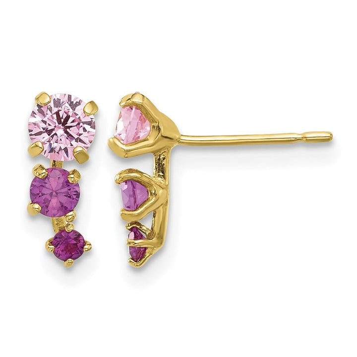 14K Yellow Gold Madi K Polished Pink and Red CZ Post Earrings, view 1 of 4