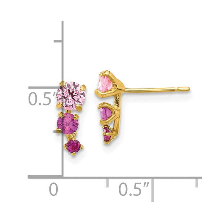 14K Yellow Gold Madi K Polished Pink and Red CZ Post Earrings, view 4 of 4