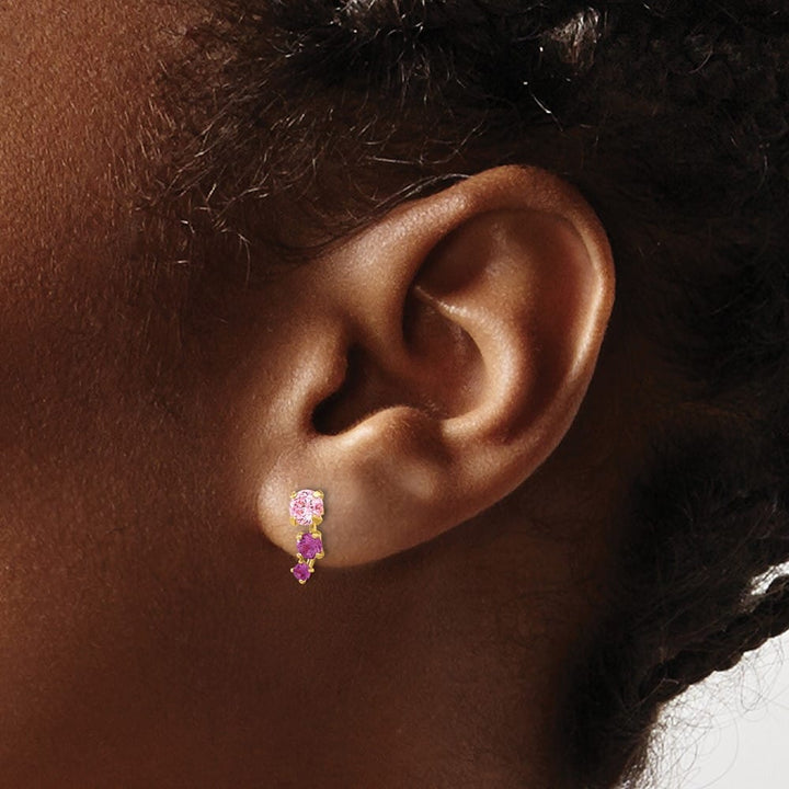 14K Yellow Gold Madi K Polished Pink and Red CZ Post Earrings, view 3 of 4
