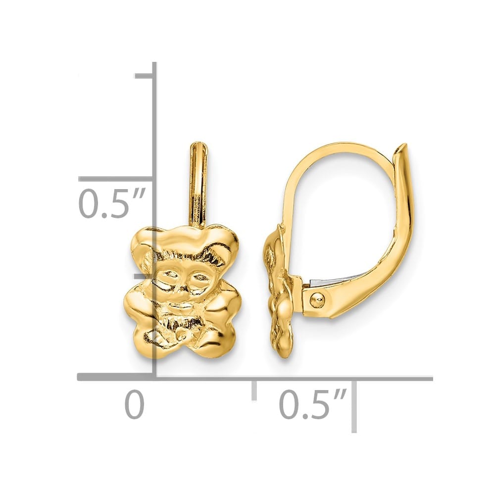 14K Yellow Gold Madi K Polished Teddy Bear Leverback Earrings, view 3 of 4