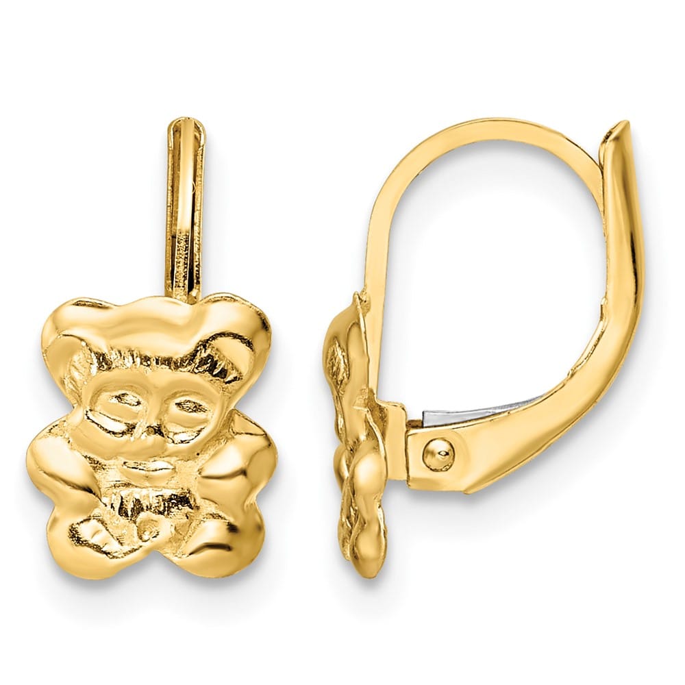 14K Yellow Gold Madi K Polished Teddy Bear Leverback Earrings, view 1 of 4