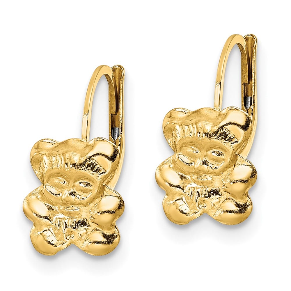 14K Yellow Gold Madi K Polished Teddy Bear Leverback Earrings, view 2 of 4
