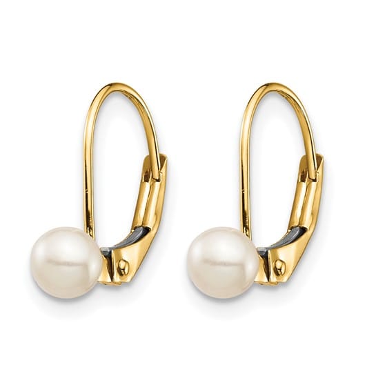 14k Yellow Gold Madik 4-5 mm Leverback Cultured Pearl Earring