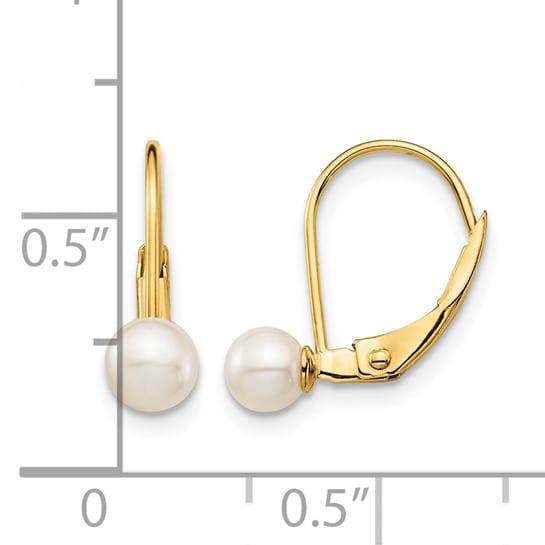 14k Yellow Gold Madik 4-5 mm Leverback Cultured Pearl Earring