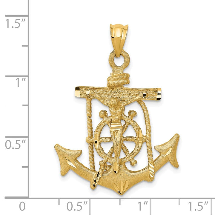 14K Yellow Gold Mariner's Crucifix Pendant 40x26mm, view 3 of 4
