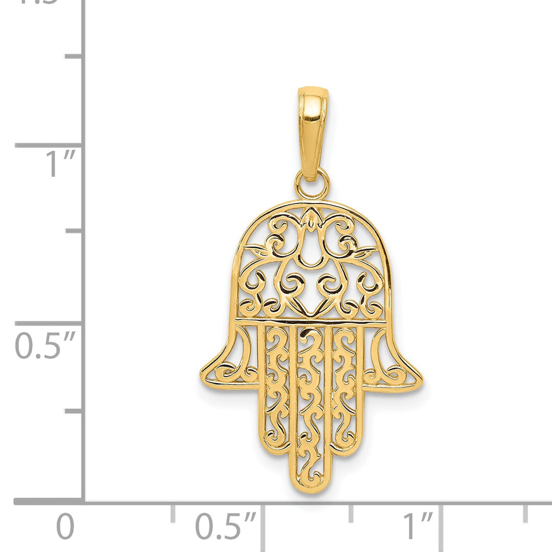 14K Yellow Gold Medium Filigree Chamseh Hamsa Pendant