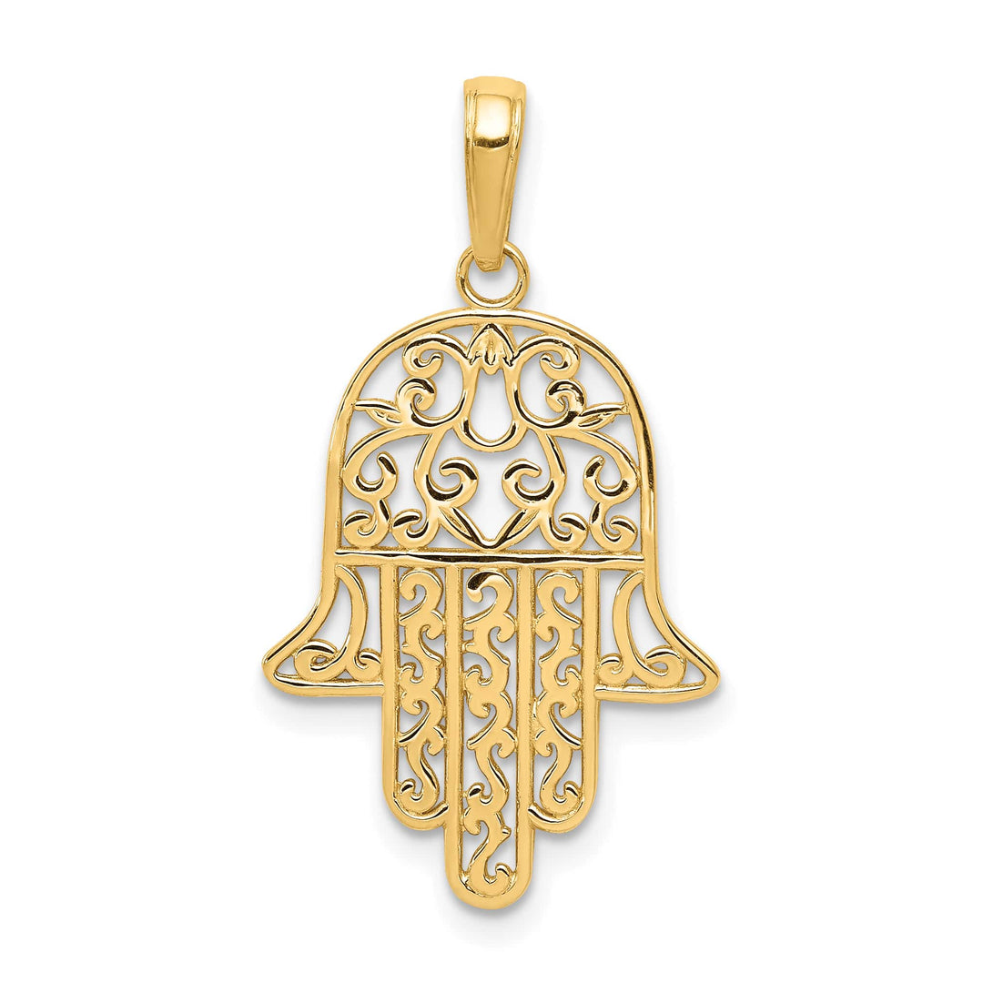 14K Yellow Gold Medium Filigree Chamseh Hamsa Pendant