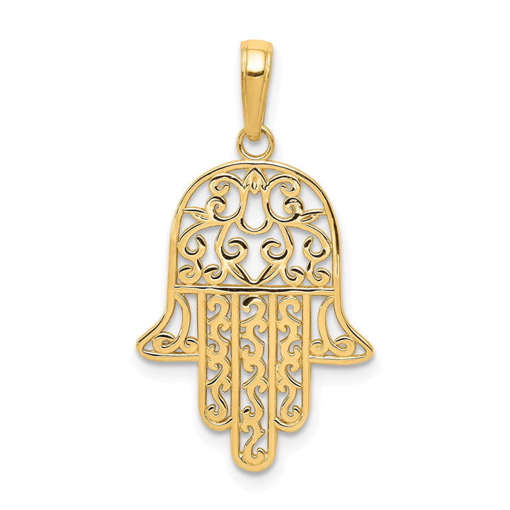 14K Yellow Gold Medium Filigree Chamseh Hamsa Pendant